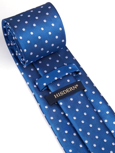 Image of HISDERN Polka Dot Ties for Men Classic Silk Ties and Pocket Square Formal Business Necktie Handkerchief Wedding Party
