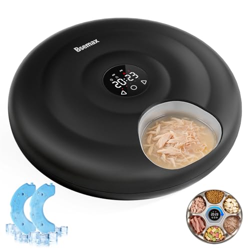Automatic Wet Food Cat Feeder 6 Meal with Stainless Steel Tray Auto Refrigerated Wet Foods Feeder for Cats Dogs Programmable Timed Fresh Foods Dispenser with 2 Ice Packs for Kitty Puppy Cat Dog
