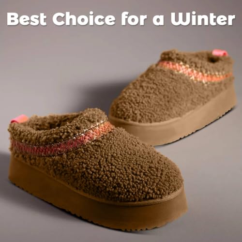Platform Braid Slippers Mini Slippers Boots with Plush Fleece Lining Fuzzy Anti-Slip Snow Platform Slippers for Women2
