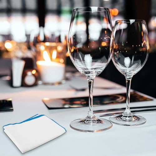 8 Stück Mikrofaser Poliertuch für Glas, 40 X 60CM Mikrofaser Poliertuch für Glas, Wiederverwendbar Weinglas Poliertücher, Gläsertuch streifenfrei, Mikrofaser, Weiß Weingläser Tücher Mit Rotem Rand