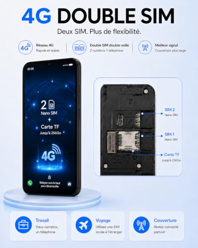 invens Note TK01 Téléphone Portable 4G, 9 Go RAM (3+6), 32 Go, 6,52", Bleu – vue 5
