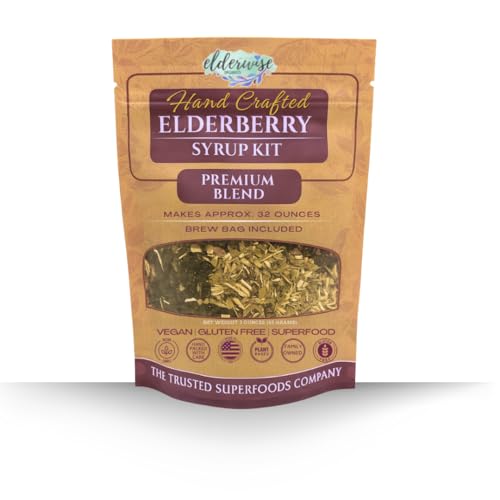 Elderwise Organic Elderberry Syrup Kit - Easy to Use DIY Elderberry Syrup Making Kit with Elderberries Rosehips Ginger Echinacea Cinnamon and Cloves Makes 32oz of Syrup Brewing Bag Included