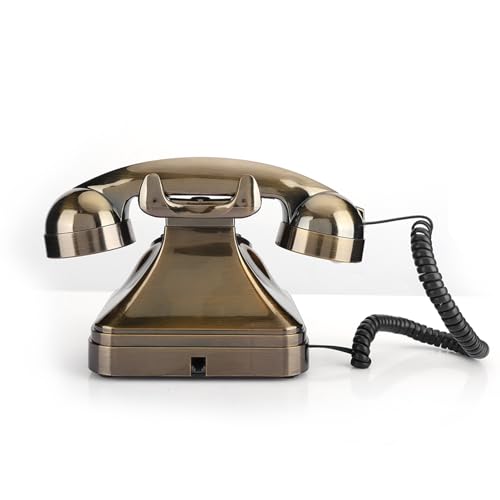 Aramox WX 3011# Teléfono de Bronce Antiguo, Teléfono Fijo Vintage con Reducción de Ruido y Almacenamiento de Números para Uso en la Oficina en el Hogar