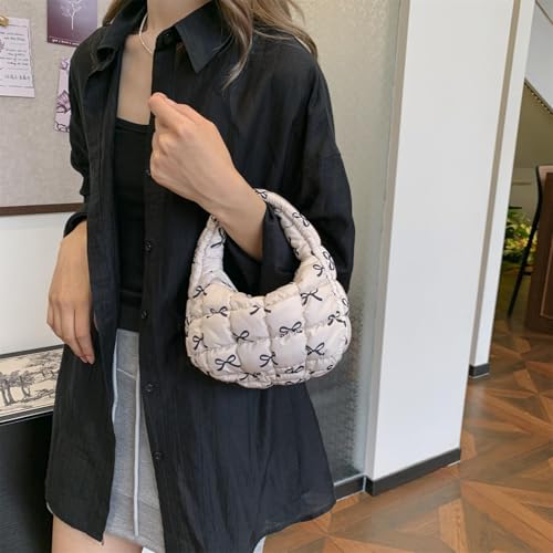 Image of Quilted MINI Handbag and Purses Women Puffer Nylon Hobo Cotton Padded Purse Work Travel Lightweight
