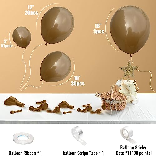 Image of Brown Balloons, 18 /12 /10 /5 In Retro Dark Brown Balloon Garland Arch Kit Different Sizes, Chocolate Coffee Caramel Mocha Helium Latex Balloons for Teddy Bear Birthday Boho Baby Shower Party Decorations