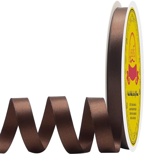 Image of Double Face Brown Satin Ribbon 3 /8 inch X50 Yards Polyester Brown Ribbon for Gift Wrapping Very Suitable for Weddings Party Invitation Decorations and More