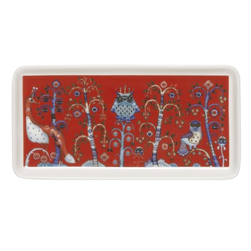 Iittala Teller Rechteck Taika aus Vitroporzellan, Farbe: Weiß und Rot, Maße: 12,3x12,2x1,9 cm, 1072380