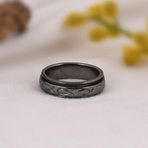 Spinner Ring with Christian Fish Ichthys Pattern – Eternity Band in 925 Sterling Silver, Symbolic Fish Design3