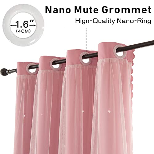 Ftinala Pink Blackout Curtains For Girls Bedroom With Tulle Double Layer Kids Curtains Baby Nursery Curtains & Drapes 63 Inch Length 1 Panel Room Decor Cutout Star Curtains #TOP4