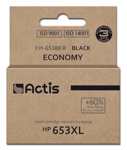 ACTIS KH-653BKR Ink for HP Printer Replacement HP 653XL 3YM75AE; Premium; 20ml; 575 Pages; Black