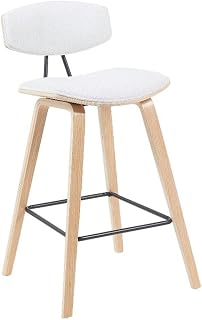 Armen Living White Upholstered Fox Modern Bar Height Stool with Patterned Oak Wood Frame