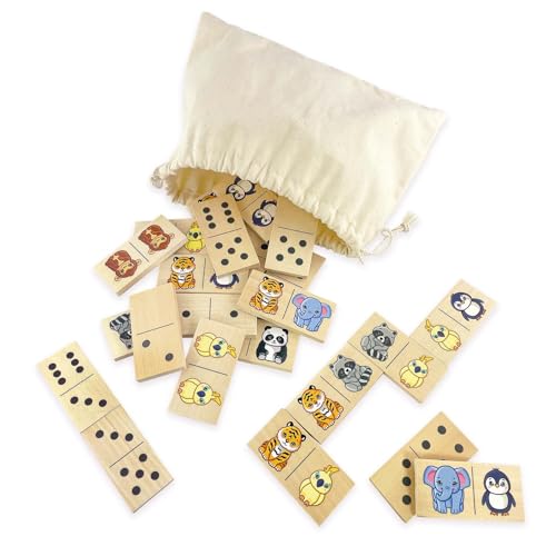 Ulanik Juego de mesa de dominó animales, juegos a partir de 3 años, juegos de madera para niños de 4 a 8 años, juegos educativos y preescolares