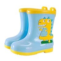minkissy Dinosaur Rain Boots for Boys and PVC Lightweight Mid-calf Rainshoes Non-slip Overshoes for Outdoor Play Hiking Camping School Blue Cartoon Design