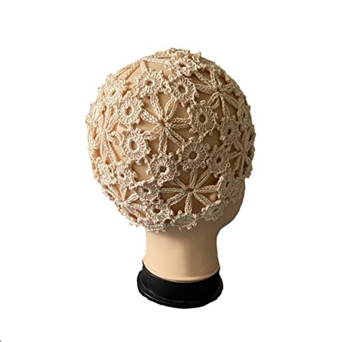 Gorro tejido artesanal floral para mujer color beige miniatura 7