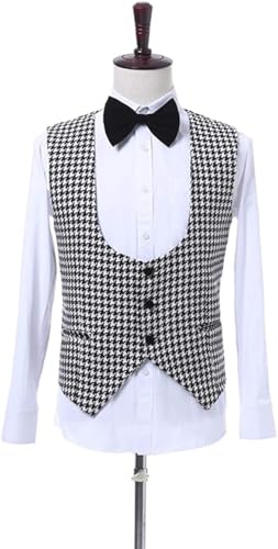 Slim Fit Mens Plaid Suit Houndstooth Tuxedo Wedding Party Groom Suits Jacket Vest Pant 3 Piece Set3