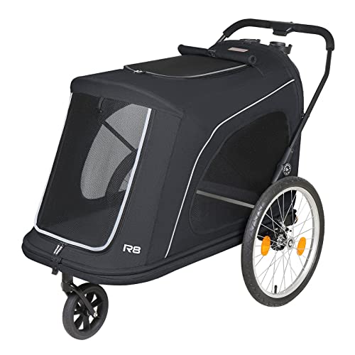 Beberoad 2-in-1 Hunde Fahrradanhänger & Buggy, Klappbar für Tiere bis 45kg, R8 (Schwarz)