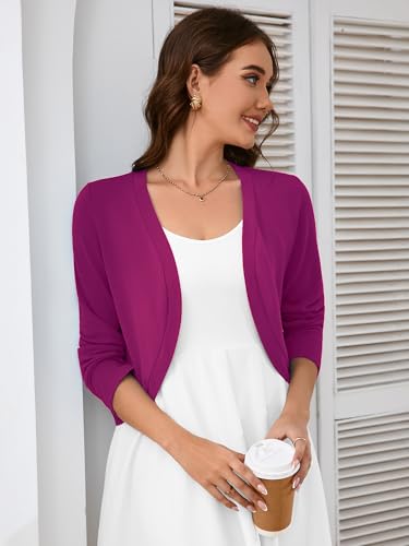 Image of Heymoments Women's Long Sleeve Thin Kintted Shrugs Sweaters Lightweight Cropped Tops Open Front Cardigan for Dress