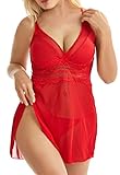 Lingerie for Women Sexy V-neck Babydoll Sleepwear Set Mesh Chemise