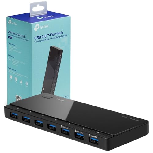 TP-Link UH700 USB Hub, 1.5A Fast Charging 7-Port Docking Station, 10x Data Transfer Speed up to 5Gbps, 12V/2.5A Power Adapter and 1m USB 3.0 Cable, Co