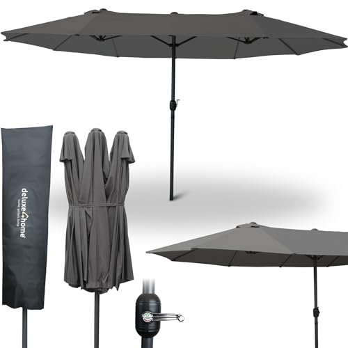 deluxe4home® XXL Doppelsonnenschirm 4,5 x 2,6m Anthrazit I Sonnenschirm Extra groß I Terrassenschirm mit Handkurbel I Faltschirm mit Metallstange deluxe4home® XXL Doppelsonnenschirm 4,5 x 2,6m Anthrazit I Sonnenschirm Extra groß I Terrassenschirm mit Handkurbel I Faltschirm mit Metallstange