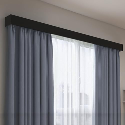 Riel para cortina de dormitorio negro de 6 m ajustable para cenefas y decoración interior