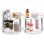 mDesign 2-Tier Lazy Susan Turntable for Kitchen Cabinets, Shelf, Table, Countertop, 9" Multi Level Rotating Organizer Carousel, Storage Turntable Organizer, Ligne Collection, 2 Pack, Clear/Chrome