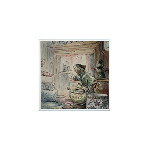 Fantastyczna Ceramiczna Płytka Dekoracyjna 10,8 x 10,8 cm - Kot Tea Party Ilustracja Dziecko Beatrice Potter