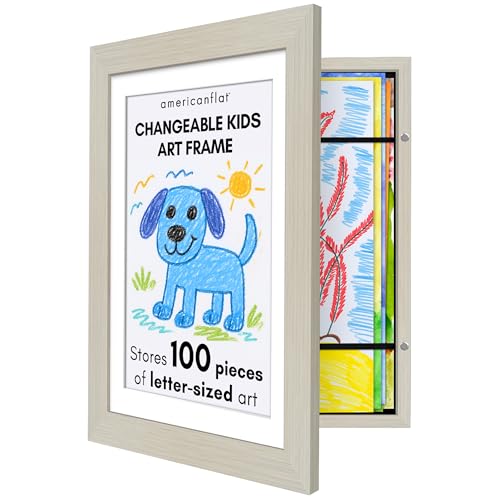 Image of Americanflat Kids Artwork Frame Changeable (Light Wood) - Magnetic Door Holds 100 Art Pieces - 8.5x11 Letter Size Display with Mat or 10x12.5 Without Mat - My Mini Masterpiece