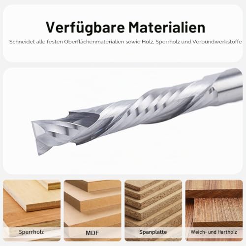 SpeTool Spiralfräser 8mm Schaft Kompression 45mm Schnittlänge Extra Lang Nutfräser Up&Down CNC Fräser VHM Schaftfräser Router Bit Fräser für Oberfräse Spiralnutfräser Holzfräser Langlochfräser Holz