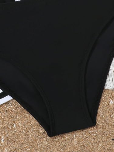 Image of WDIRARA Girl's 3 Pieces Wrap V Neck Criss Cross Swimsuit Bikini Set Bathing Suit with Shorts Black and White 8Y