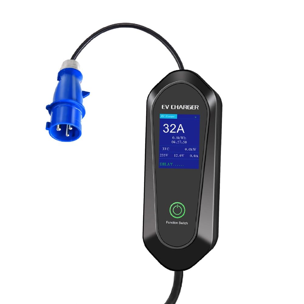 Cargador Portátil EV Monofásico de 7 KW y 32 A para Vehículos Eléctricos. Cable de Carga Rápida EVSE. Compatible con para WiFi y Aplicación. Control Bluetooth.
