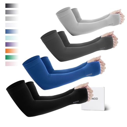 Image of GOUNOD Sun Protection Cooling Arm Sleeves with Thumb Holes - Gardening Outdoors Sports Workouts Sunscreen Arm Sleeves