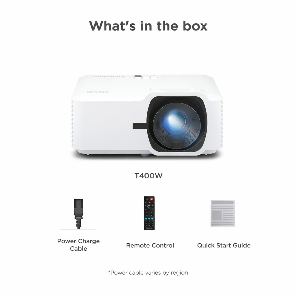 ViewSonic T400W Proyector Láser, 4000 Lúmenes ANSI, WXGA 1280x800, Contraste 3.000.000:1, Vida útil 30.000 h, HDMI x2, Corrección Keystone H/V, Altavoz 3W