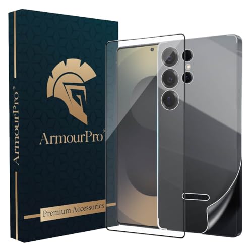 Image of ArmourPro Tempered Glass Compatible for Samsung Galaxy S25 Ultra 5G (6.8 Inch) With Back Nano Membrane, Edge-to-Edge Protector Coverage With Easy Cleaning Kit | Black