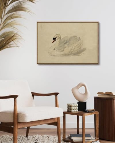 Image of KISSFOX Framed Wall Art Vintage Wall Decor Swan Pictures Retro Animal Canvas Art Rustic Aesthetic Paintings Farmhouse Artwork For Bedroom Living Room Kitchen
