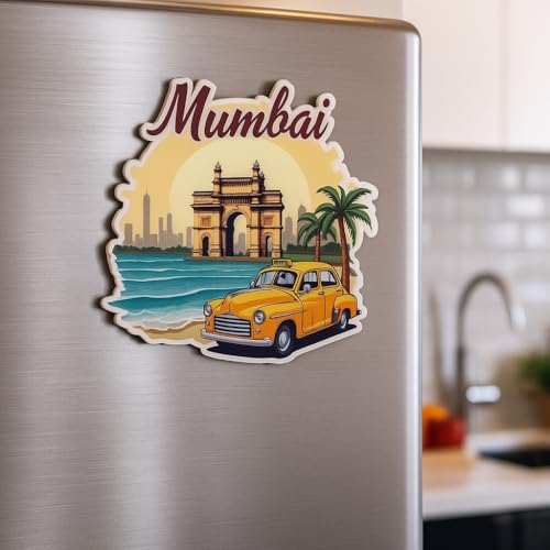 Image of Naxon Mumbai Theme Souvenir Wooden Fridge Magnet - 3x3 Inch Stylish Refrigerator Magnet for Kitchen & Home Decor | Travel Souvenir Gift with Charminar Design | Pack of 1