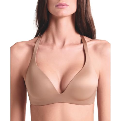 LORMAR Reggiseno Senza Ferretto Imbottito Shine 1430 Coppe Supersoft Preformate, Microfibra Effetto Seta con Spalline Incrociabili – Talco Shine, 3C