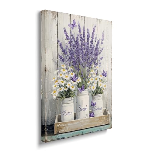 IBTKQSM Lavender Canvas Wall Art Rustic Country Poster Floral Flower Lavender Pictures Painting Modern Prints Artwork for Bathroom Living Room Home Wall Decor 12"x16"