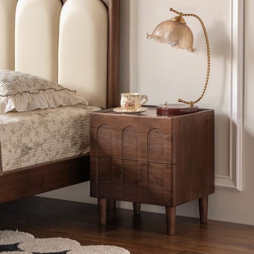 YESWOOD Solid Walnut Nightstand, Mid Century Modern Nightstands with 2