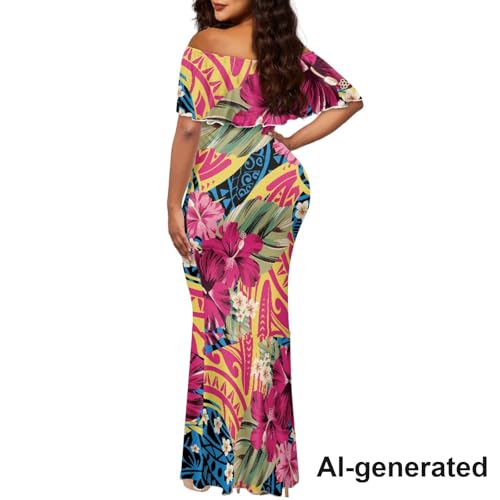 Image of Polynesian Dresses for Women Off Shoulder Maxi Dress Puletasi Samoan Dresses S-7XL