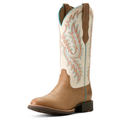 Ariat Womens Round Up Stretchfit Embroidered Wide Square Toe Casual Boots Mid Calf Low Heel 1-2