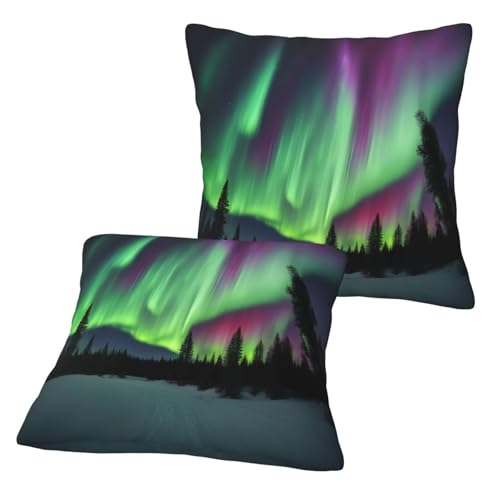 Yyoretp Juego de 2 fundas de cojín decorativas con estampado de luces boreales para sofá, cama, coche, sofá
