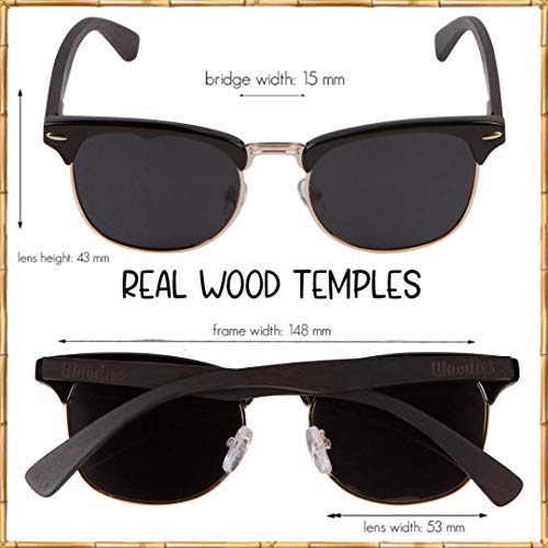 Woodies Wood Semi Rimless Sunglasses Polarized Black Lenses for Men & Women - Beach Ebony Wooden Frame - 100% UVA UVB Ray Protection2