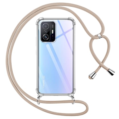 Cover per Xiaomi 11T Pro 5G con Cordino Trasparente Custodia con Laccio Tracolla Cellulare Girocollo Collana Protettiva per 11T 5G 6.67 Pollic Khaki