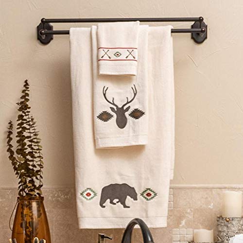 Image of Paseo Road Aztec Bear 8 Piece Cabin Lodge Bathroom Set with Towel Set, Countertop Accessory Set, Tissue Box Cover, Wastebasket Southwestern Rustic Style