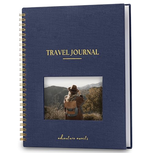 Nook Theory Personalized Travel Journal for Women, Men - Linen Travelers Notebook, Adventure Book with Prompts, Perfect for Travel Gifts (Indigo)