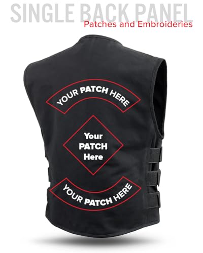 Image of First Mfg Co - Knox - Men's Motorcycle Biker Riding Black Canvas Vest - Extra Large - Adjustable Strap Conceal Carry Pockets