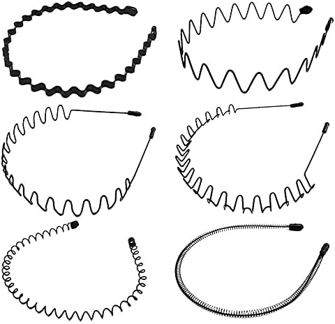 6PCS Metal Headband ，Shefave Black Hair Hoop Wave Hairband Multi-Style Unisex Flexible Headbands Accessories for Men Women Teens