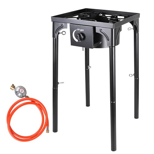 CPROSP Fornello a Gas da Esterno in Ghisa 10kw, 40×40×76cm, 4 Piedi Bruciatore a Gas con Tubo da 1,5 m Riduttore Pressione da 50 bar, Fornello per Pomodori per Escursionismo Picnic campeggio