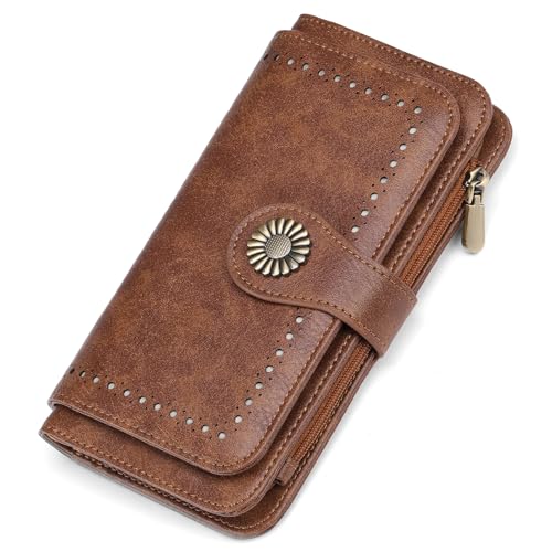 SENDEFN Women's Trifold Leather Wallet RFID Blocking Large Capacity Credit Card Holder Purse with Zipper Coin Pocket